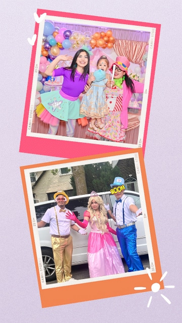 Collage donde se ven diversas fotos de Payasos para Fiestas Infantiles animando un cumpleaños, el mejor show de Payasos Infantiles ofrecido por Fabiola’s Kids.